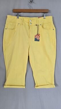 Indigo Poppy Pants Womens 20 Yellow Twill Capri Stretch Crop Casual Plus Size